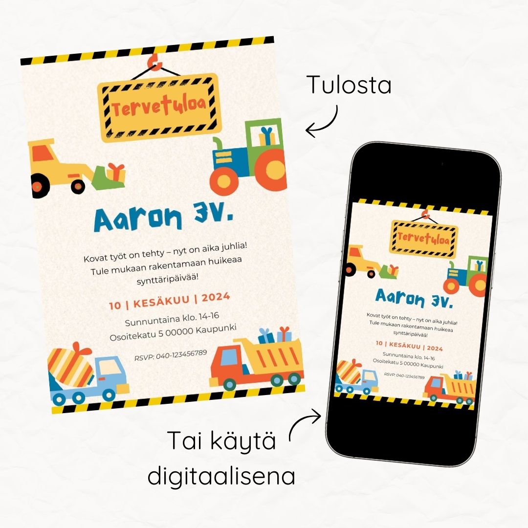 Työmaa lasten muokattava digitaalinen syntymäpäiväkutsu - Image 3