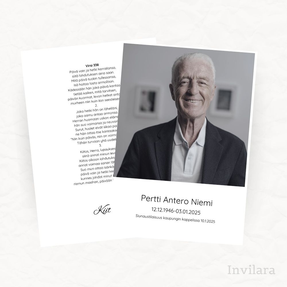 Muokattava ja tulostettava hautajaisohjelma