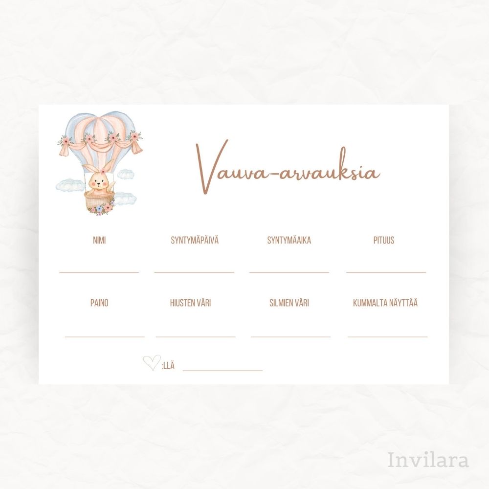 Tekemistä babyshowereille vauvakutsuille, vauva arvauksia, arvaa tulevan vauvan paino pituus nimi ja paljon muuta