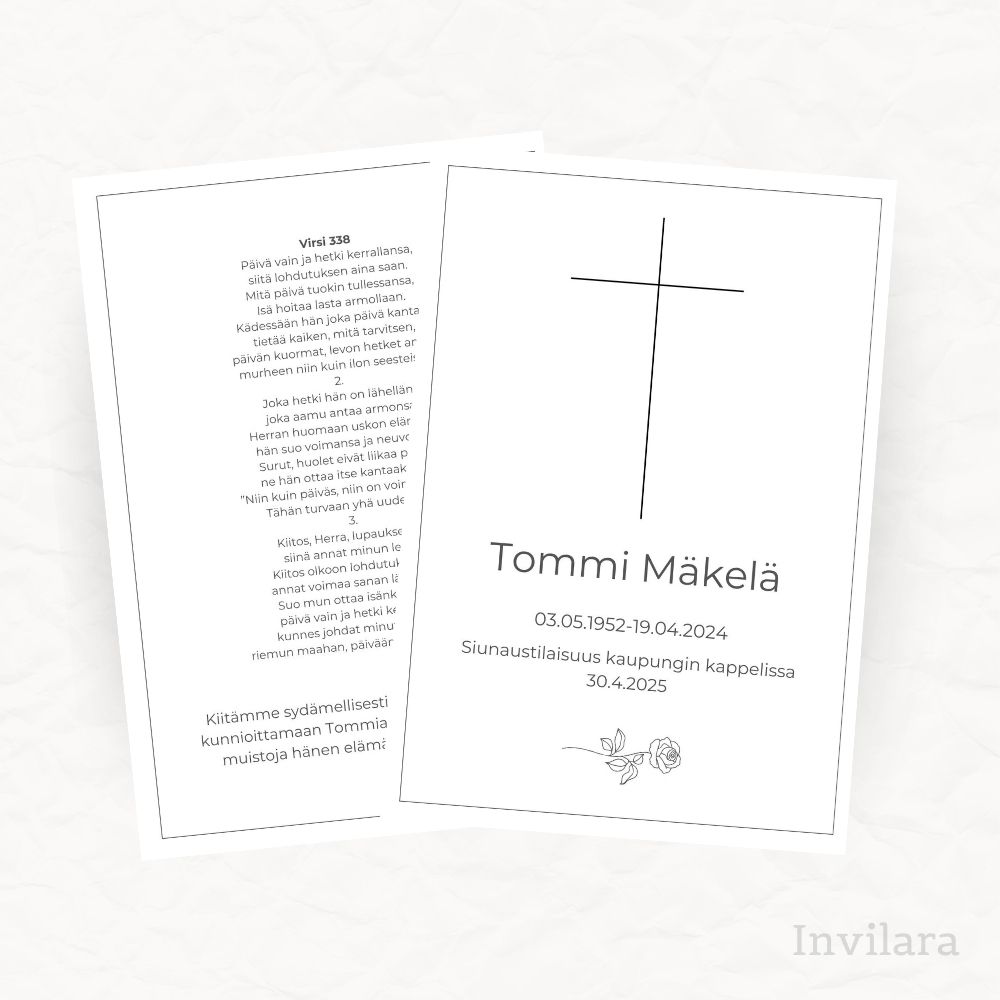 Tulostettava ja muokattava hautajaisohjelma pohja