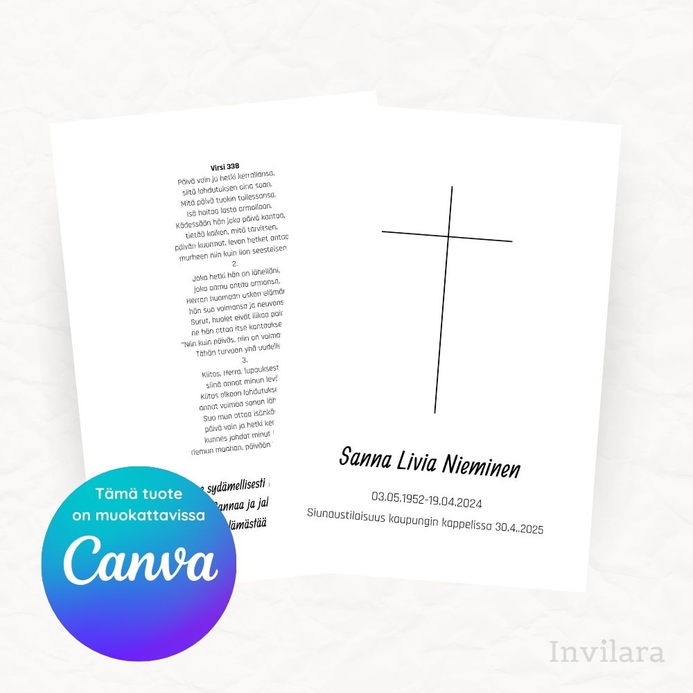 Muokattava ja tulostettava hautajaisohjelma