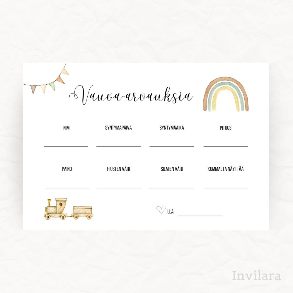 Tekemistä babyshowereille vauvakutsuille, vauva arvauksia, arvaa tulevan vauvan paino pituus nimi ja paljon muuta