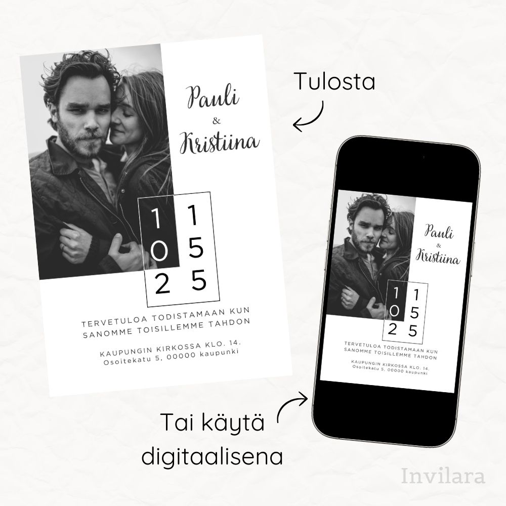 Muokattava ja tulostettava tai digitaalinen hääkutsu