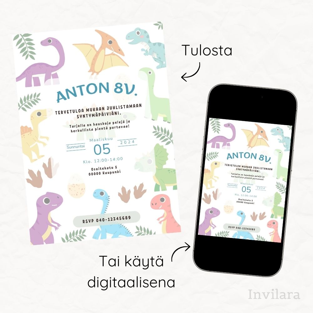 Lasten muokattavat ja tulostettavat tai digitaaliset syntymäpäiväkutsut