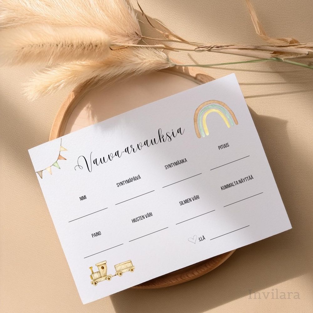 Tekemistä babyshowereille vauvakutsuille, vauva arvauksia, arvaa tulevan vauvan paino pituus nimi ja paljon muuta