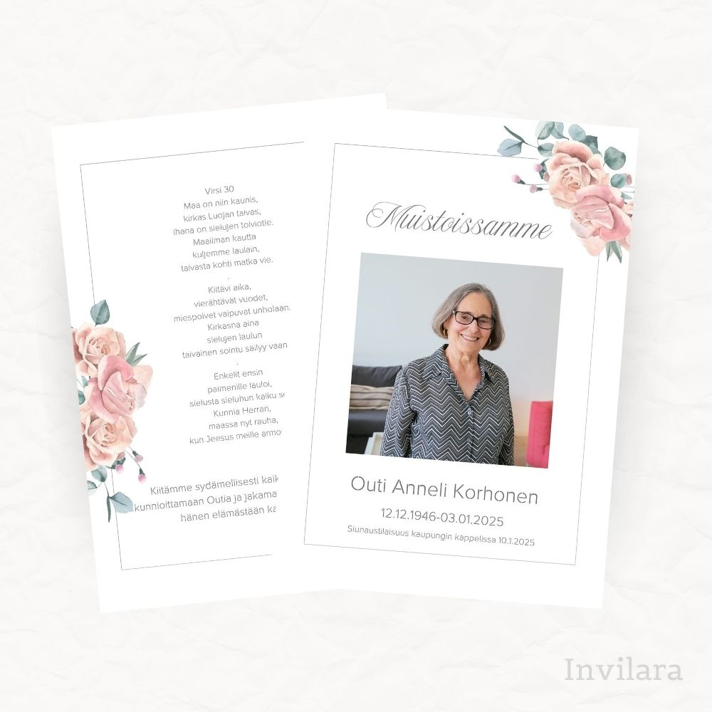 Muokattava ja tulostettava hautajaisohjelma