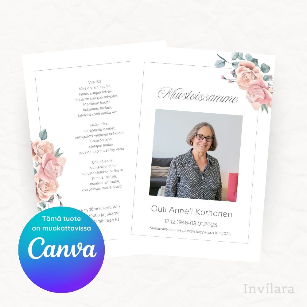 Muokattava ja tulostettava hautajaisohjelma