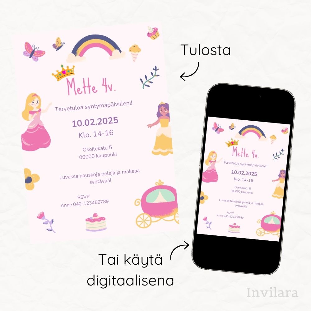 Lasten muokattavat ja tulostettavat tai digitaaliset syntymäpäiväkutsut