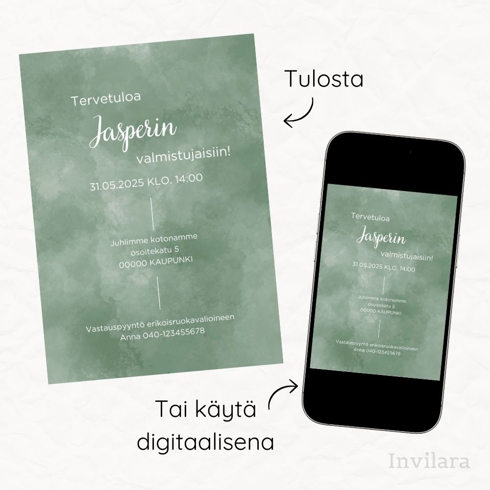 muokattava ja tulostettava tai digitaalinen valmistujaiskutsu