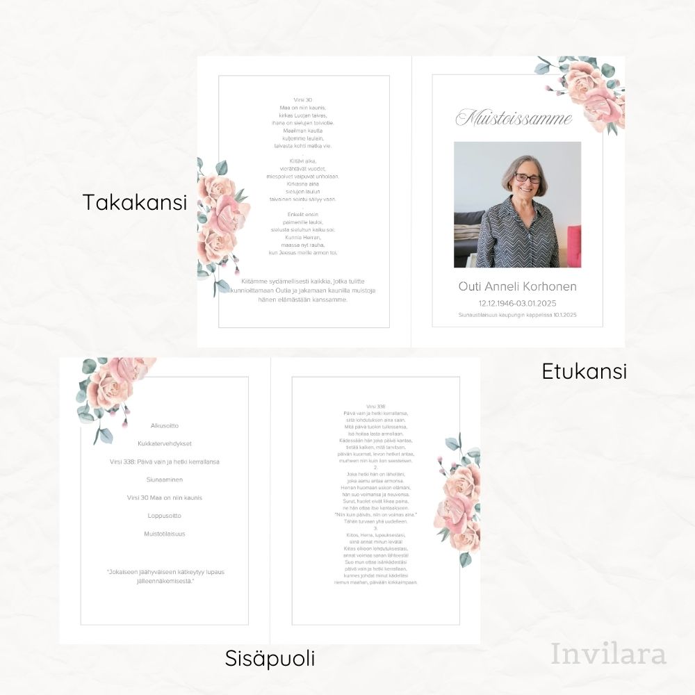 Muokattava ja tulostettava hautajaisohjelma