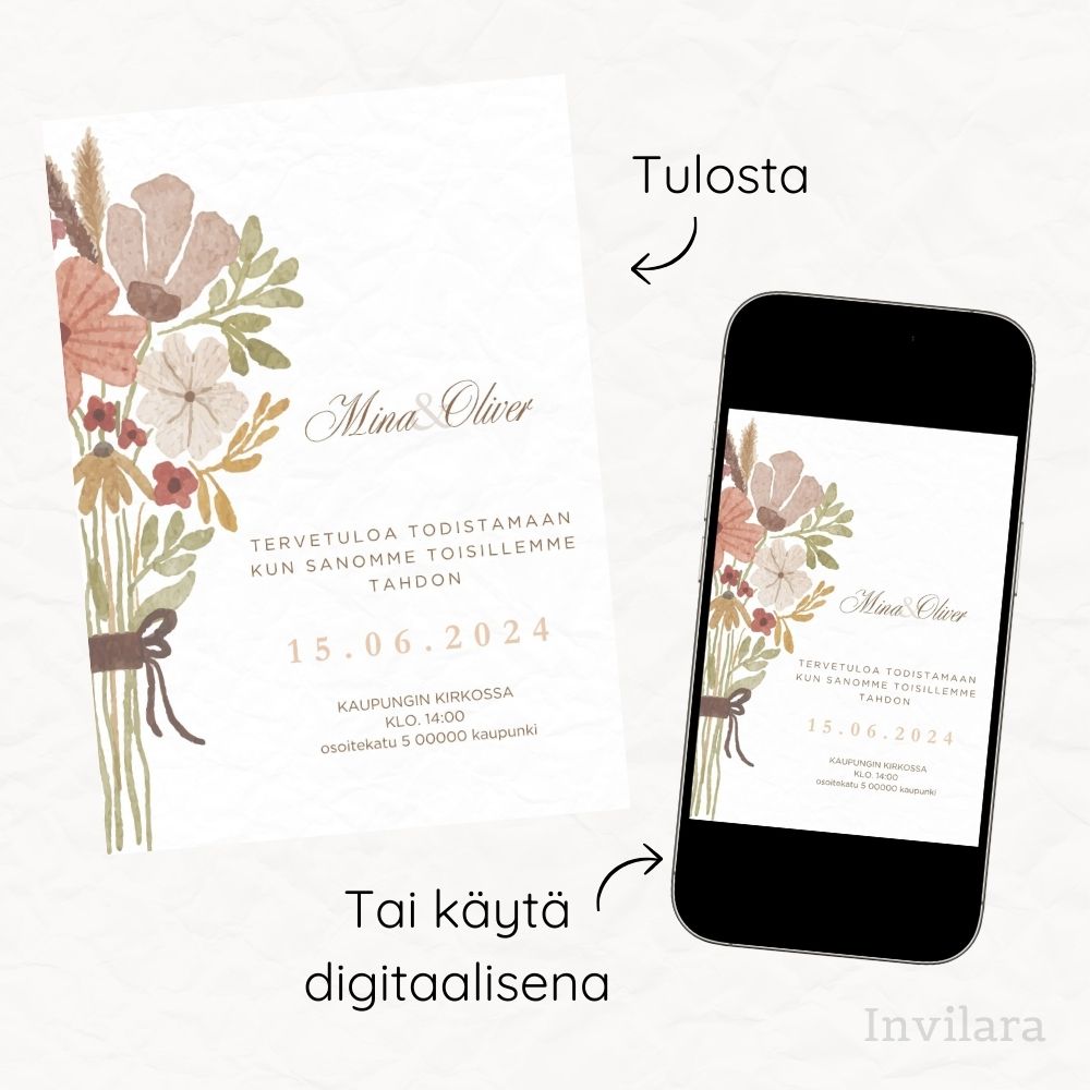 Muokattava ja tulostettava tai digitaalinen hääkutsu