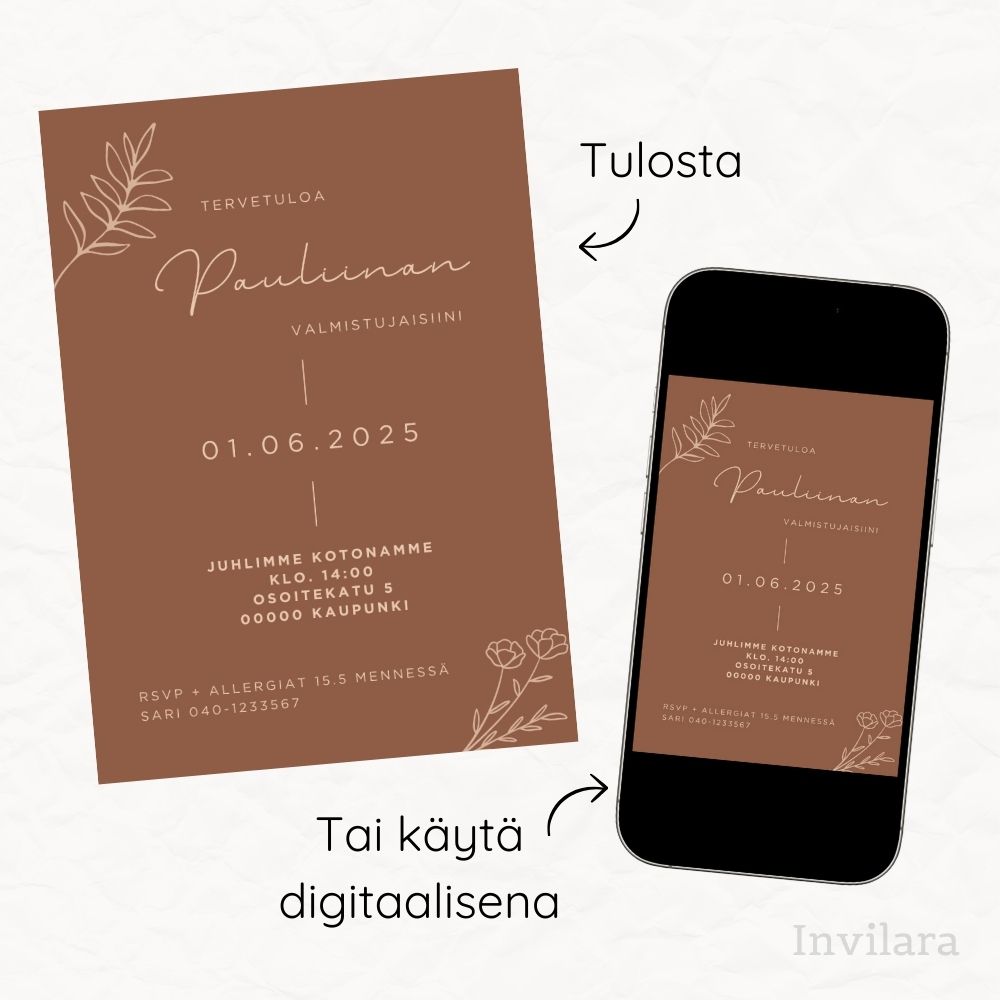 muokattava ja tulostettava tai digitaalinen valmistujaiskutsu