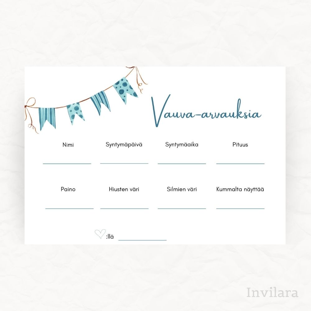 vauva arvaukset tehtäväkortti, arvaa vauvan paino pituus nimi ja paljon muuta