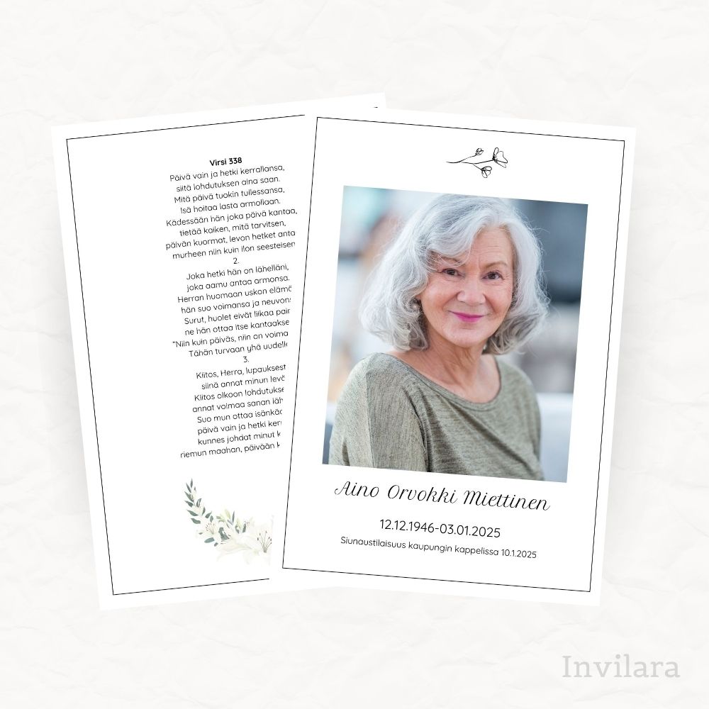 Muokattava ja tulostettava hautajaisohjelma