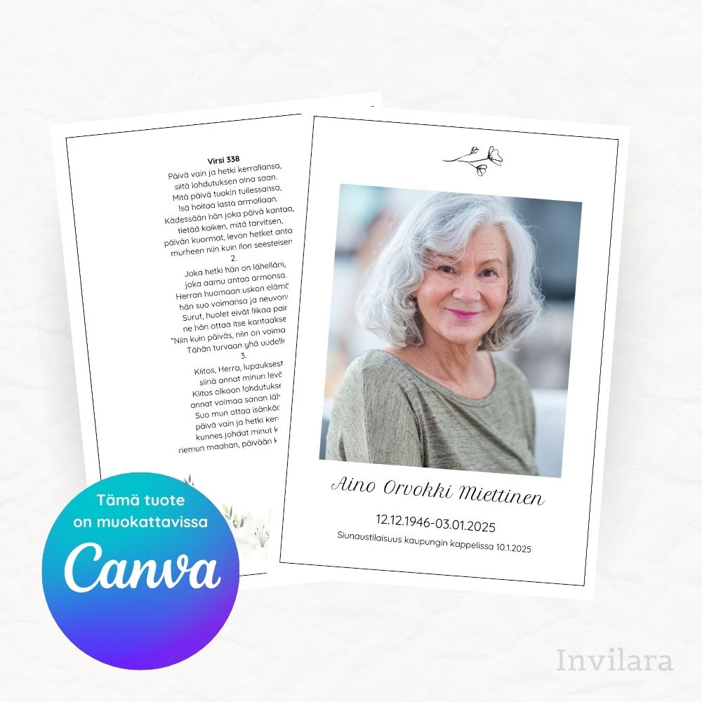 Muokattava ja tulostettava hautajaisohjelma