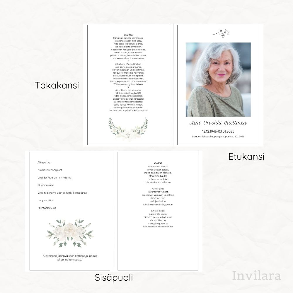 Muokattava ja tulostettava hautajaisohjelma