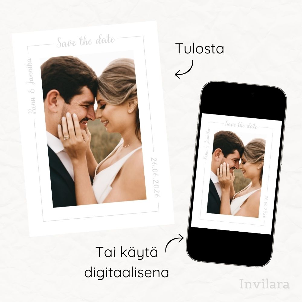 Muokattava ja tulostettava tai digitaalinen save the date kutsu ennen häitä