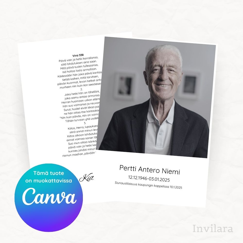 Muokattava ja tulostettava hautajaisohjelma