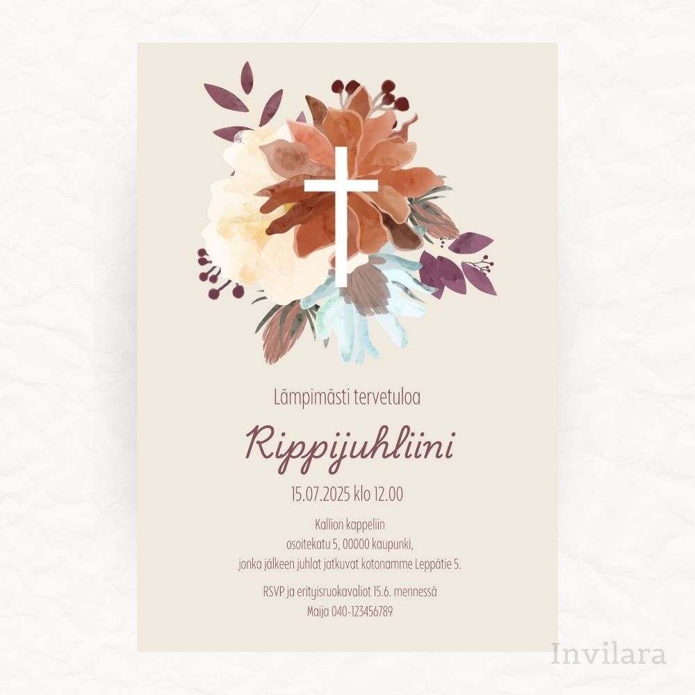 Muokattavat ja tulostettavat tai digitaaliset rippujuhlakutsut