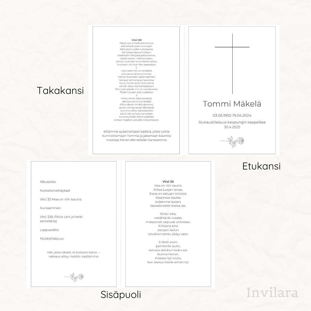 Tulostettava ja muokattava hautajaisohjelma pohja