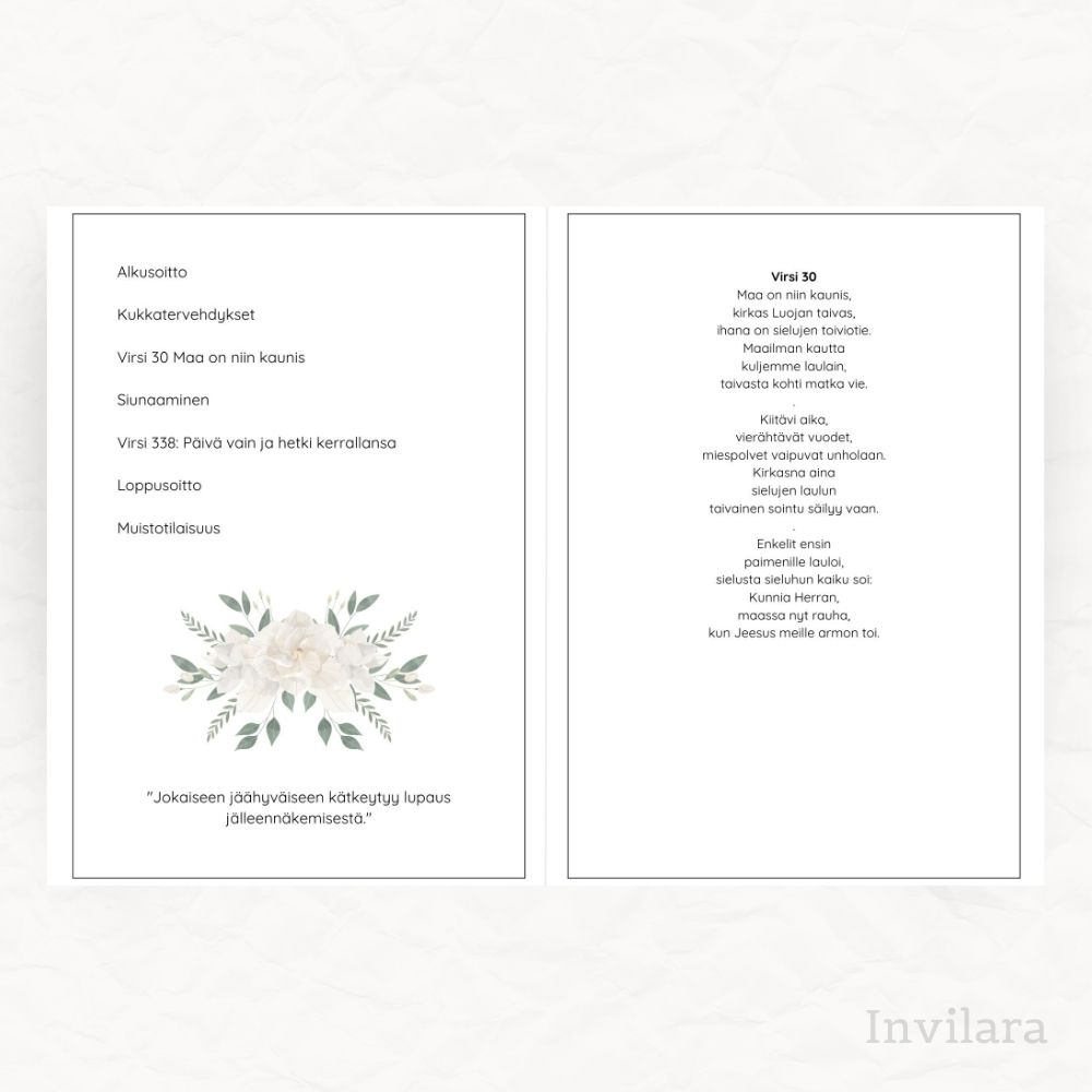 Muokattava ja tulostettava hautajaisohjelma