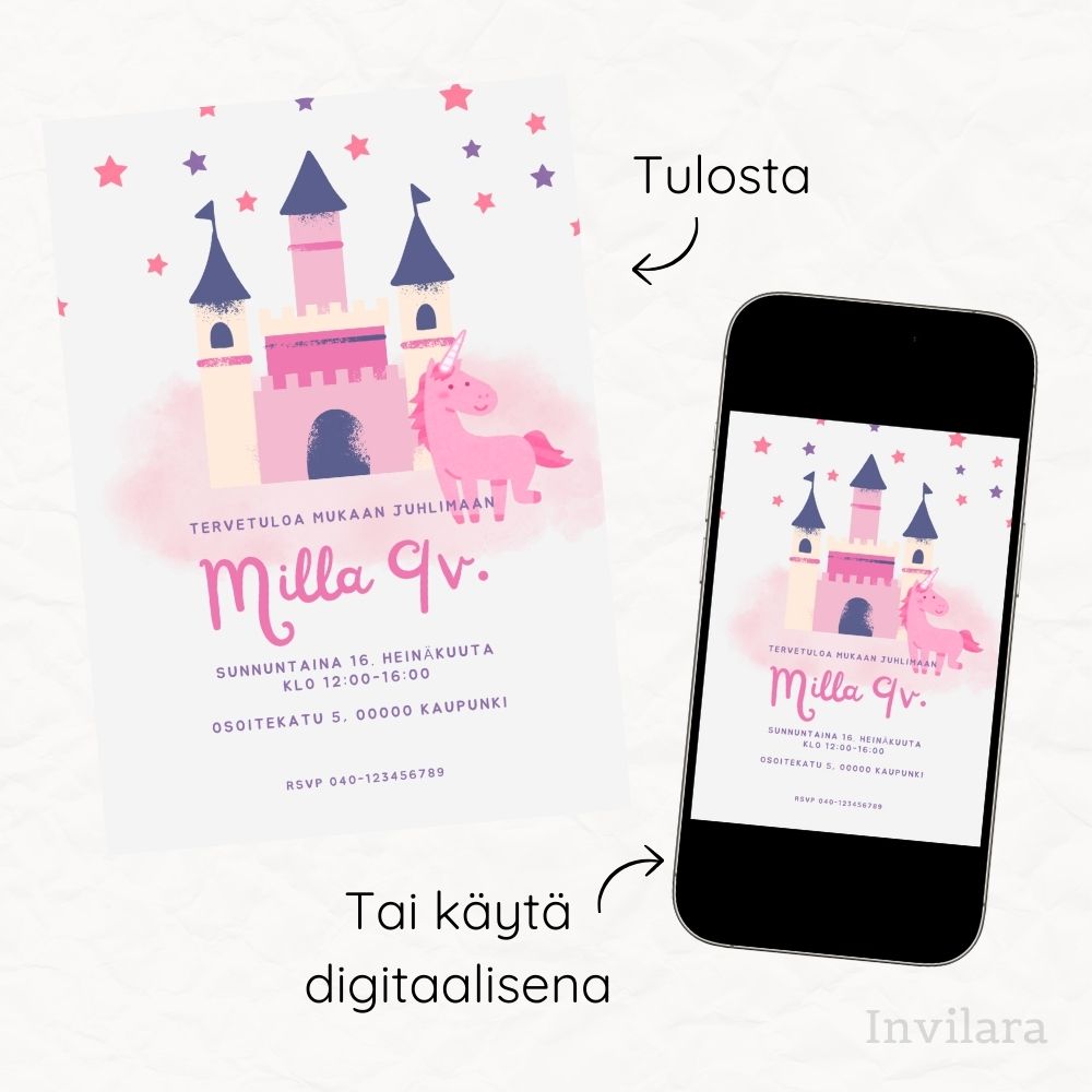 Lasten muokattavat ja tulostettavat tai digitaaliset syntymäpäiväkutsut