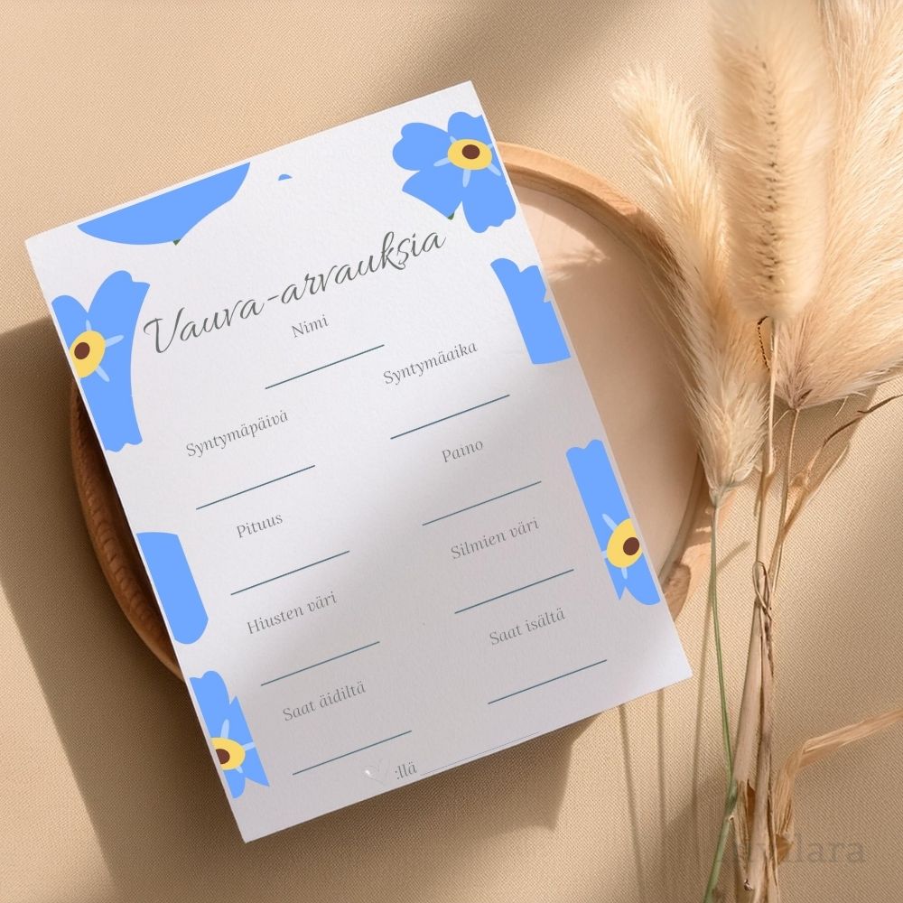 vauva arvaukset tehtäväkortti, arvaa vauvan paino pituus nimi ja paljon muuta
