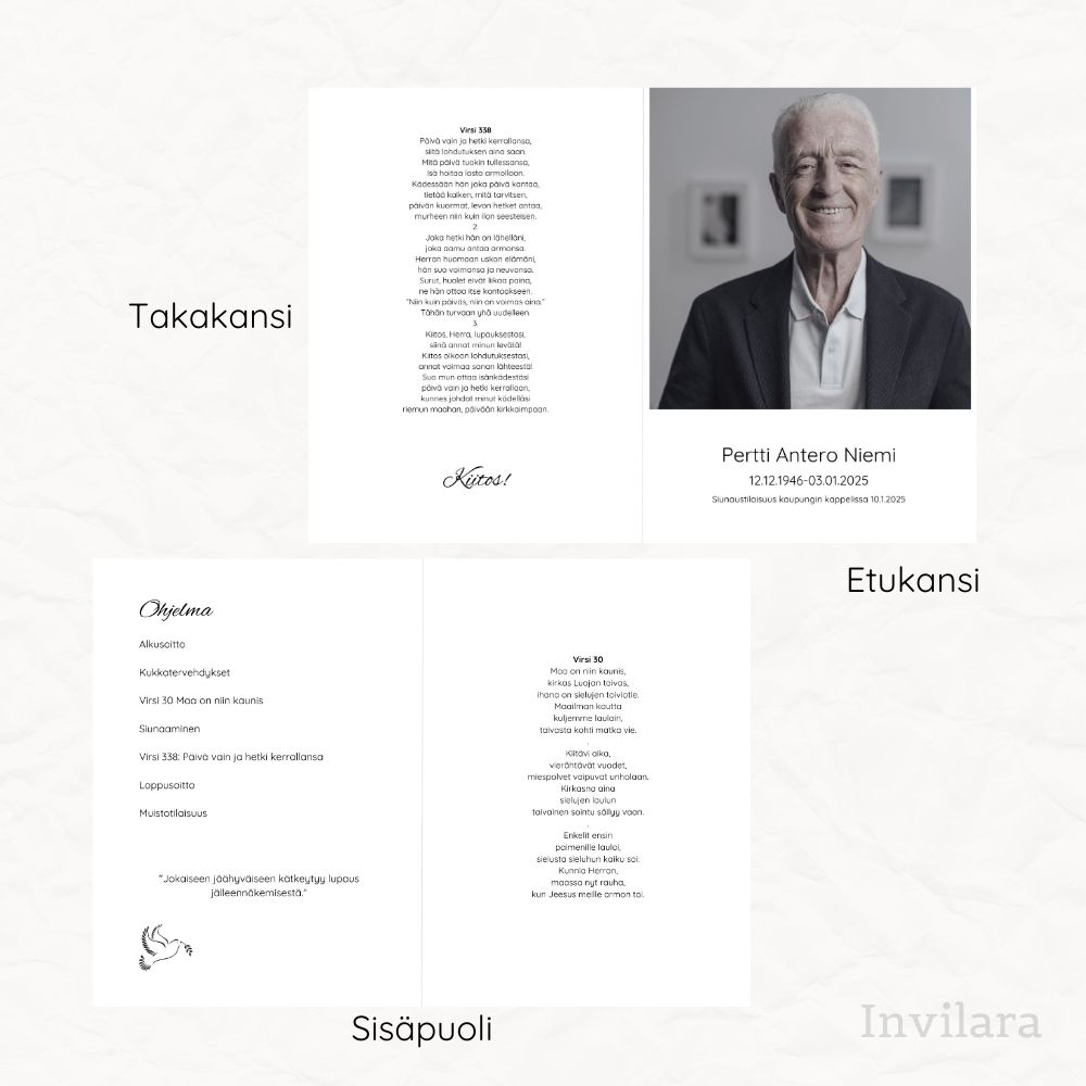 Muokattava ja tulostettava hautajaisohjelma