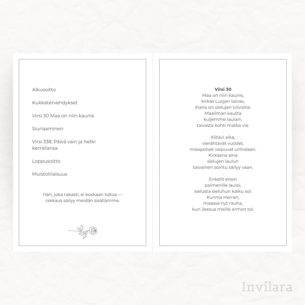 Tulostettava ja muokattava hautajaisohjelma pohja