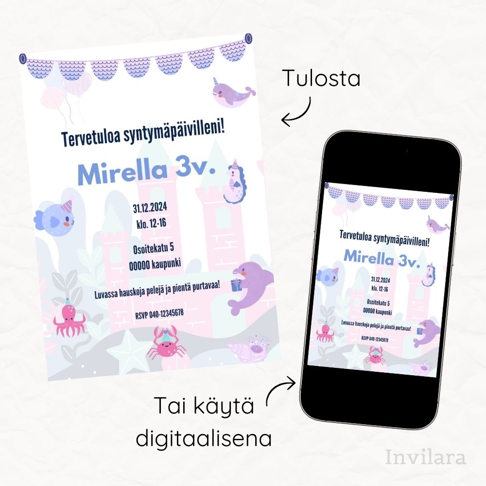 Lasten muokattavat ja tulostettavat tai digitaaliset syntymäpäiväkutsut