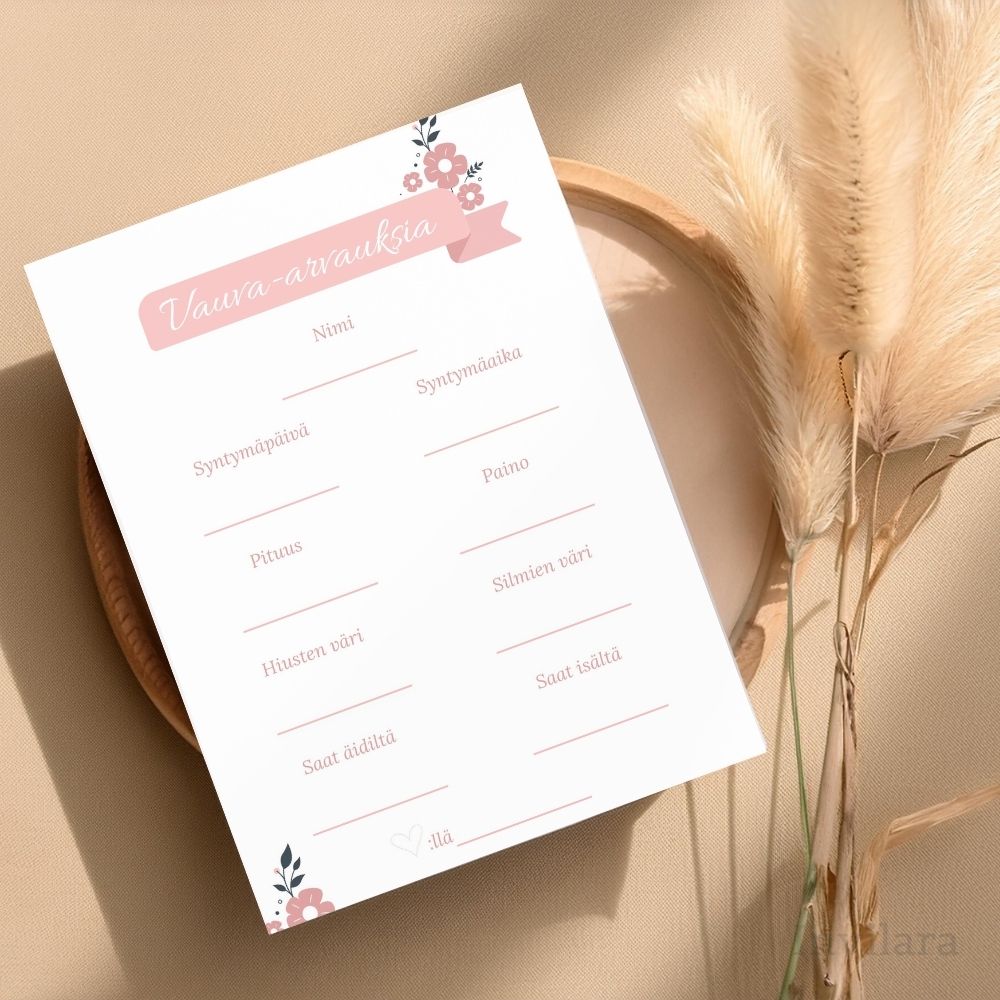 vauva arvaukset tehtäväkortti, arvaa vauvan paino pituus nimi ja paljon muuta