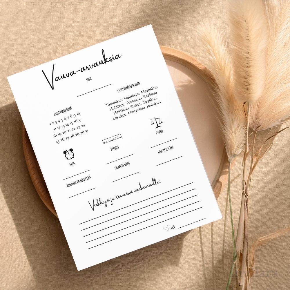 vauva arvaukset tehtäväkortti, arvaa vauvan paino pituus nimi ja paljon muuta