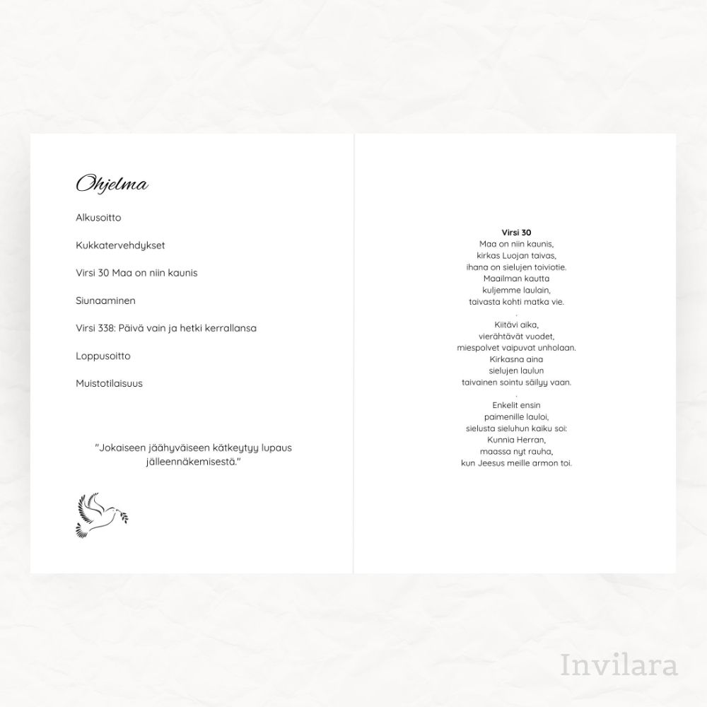 Muokattava ja tulostettava hautajaisohjelma