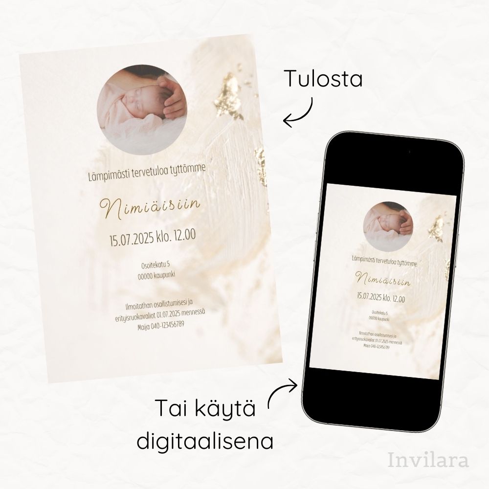 Muokattavat ja tulostettavat tai digitaaliset ristiäiskutsut ja nimiäiskutsut, ristiäiset nimiäiset