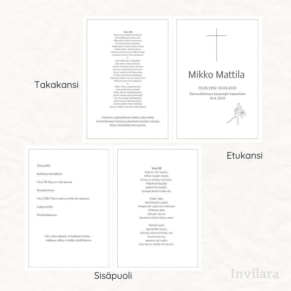 Tulostettava ja muokattava hautajaisohjelma pohja