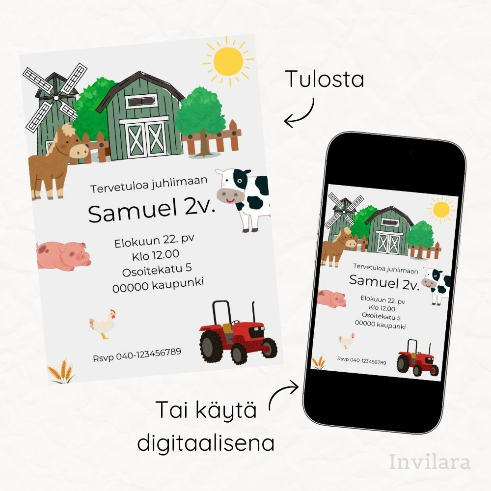 Lasten muokattavat ja tulostettavat tai digitaaliset syntymäpäiväkutsut