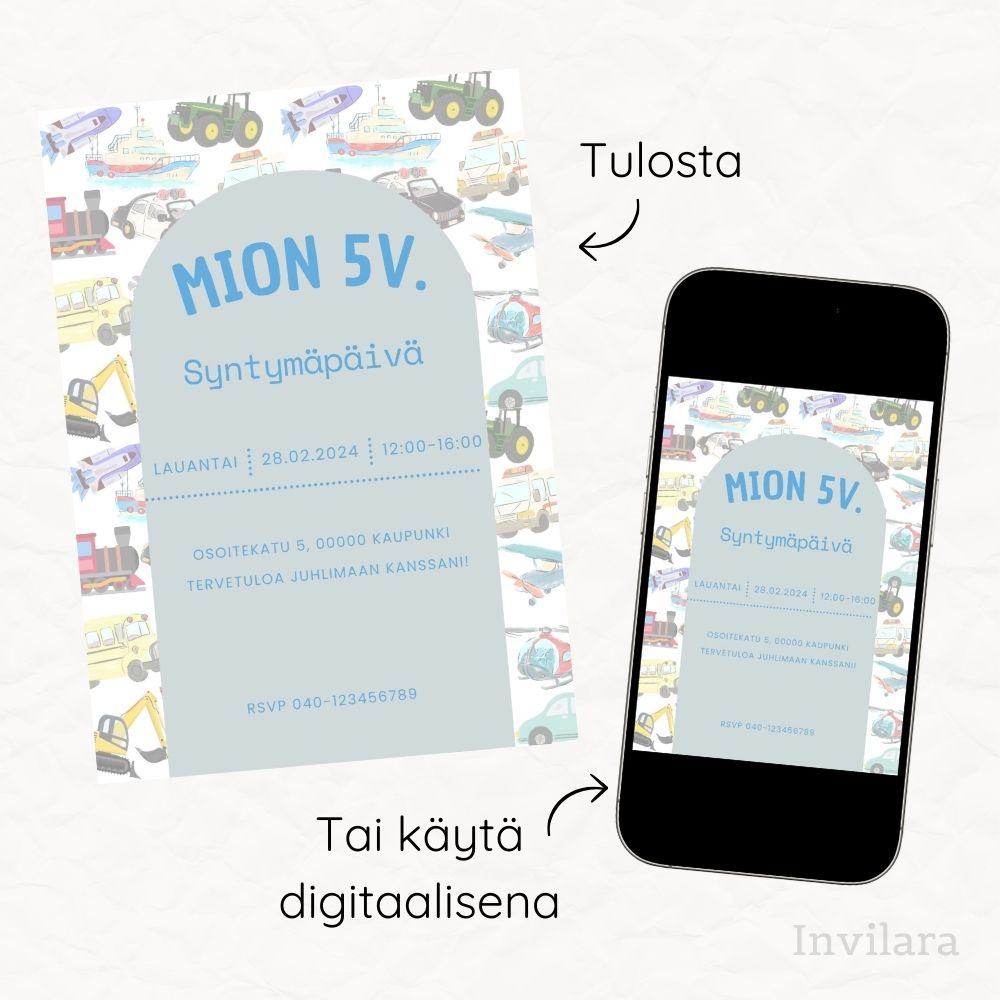 Lasten muokattavat ja tulostettavat tai digitaaliset syntymäpäiväkutsut