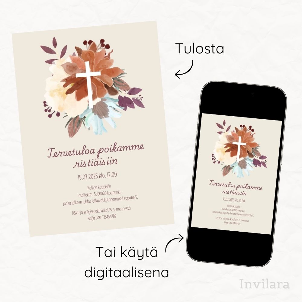 Muokattavat ja tulostettavat tai digitaaliset ristiäiskutsut ja nimiäiskutsut, ristiäiset nimiäiset