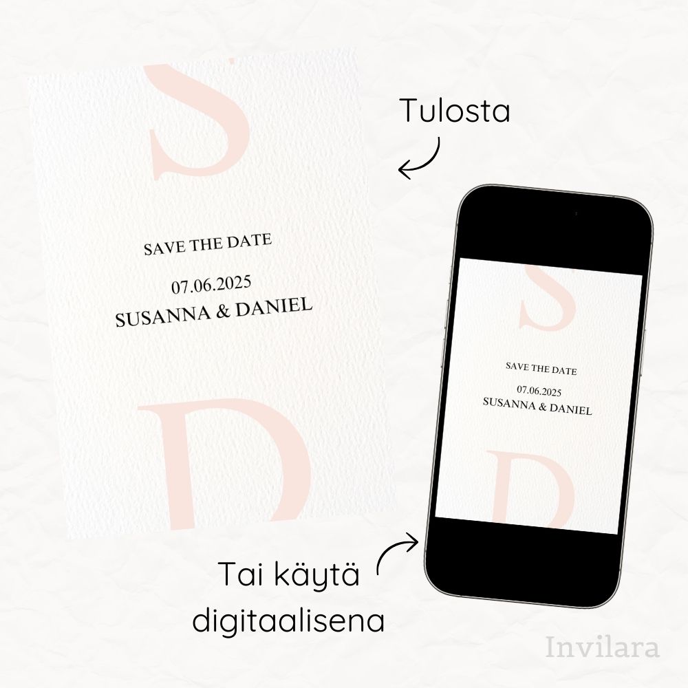 Muokattava ja tulostettava tai digitaalinen save the date kutsu ennen häitä