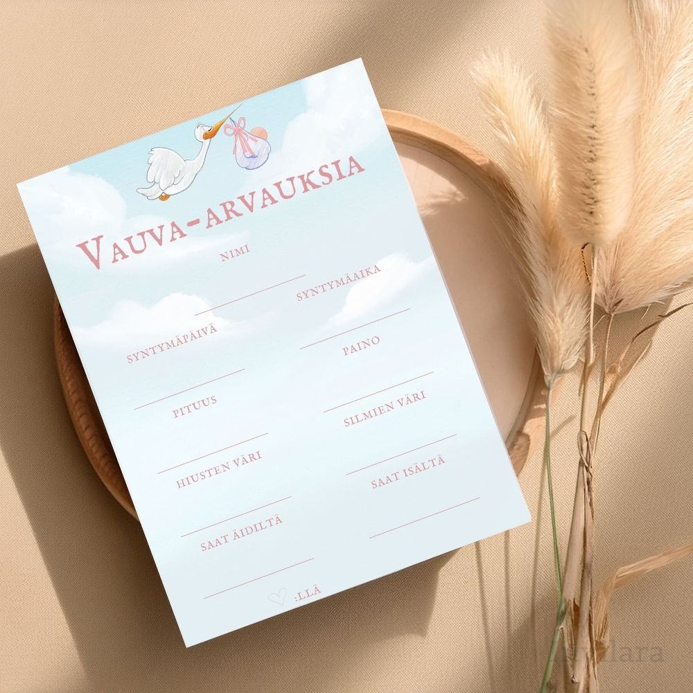 vauva arvaukset tehtäväkortti, arvaa vauvan paino pituus nimi ja paljon muuta