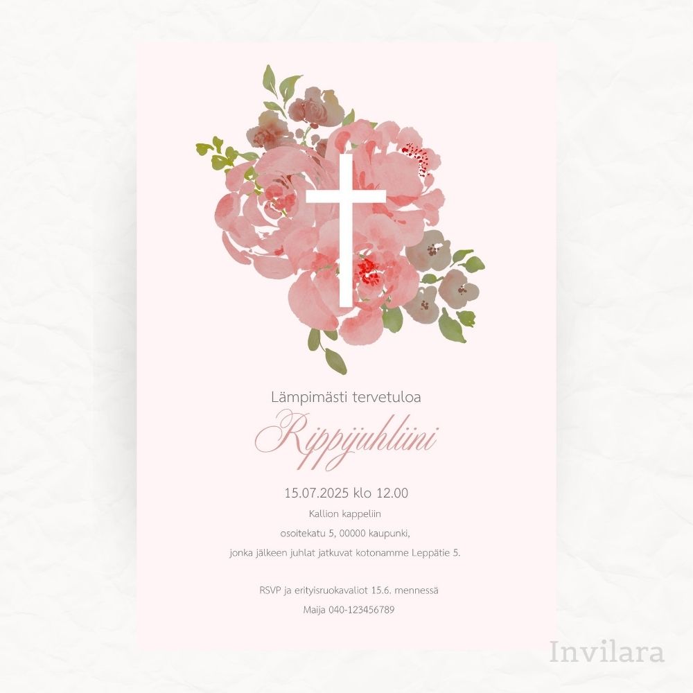 Muokattavat ja tulostettavat tai digitaaliset rippujuhlakutsut