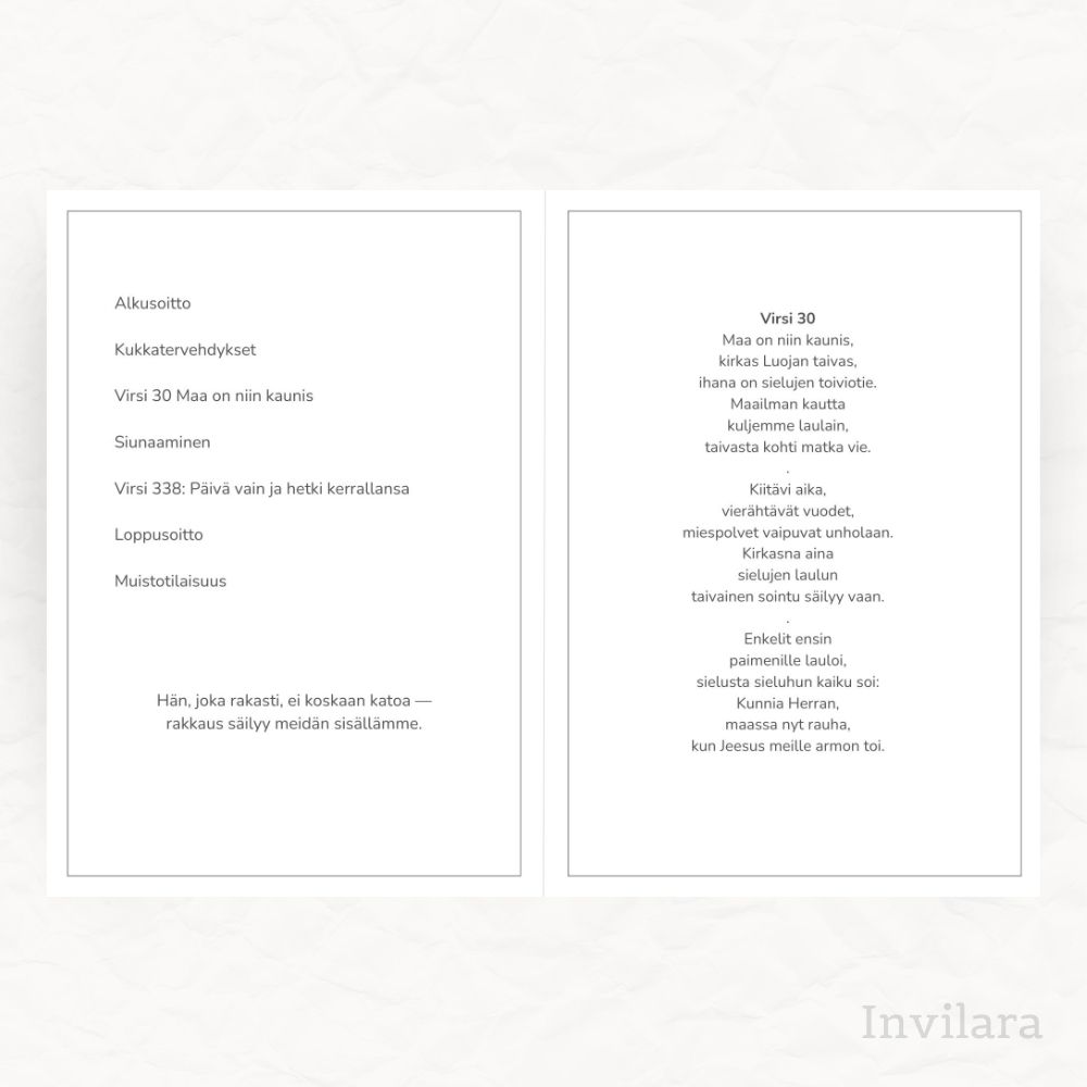 Tulostettava ja muokattava hautajaisohjelma pohja