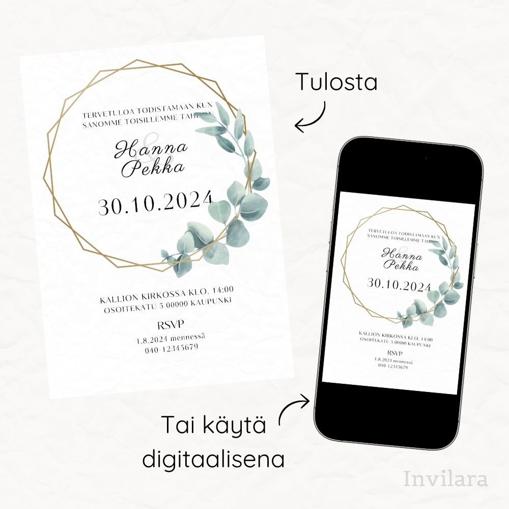 Muokattava ja tulostettava tai digitaalinen hääkutsu