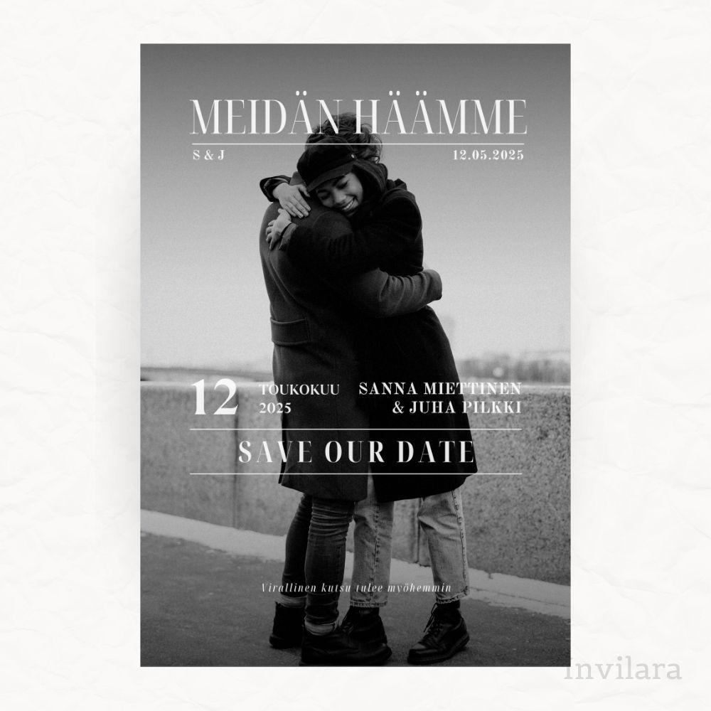 Muokattava ja tulostettava tai digitaalinen save the date kutsu ennen häitä