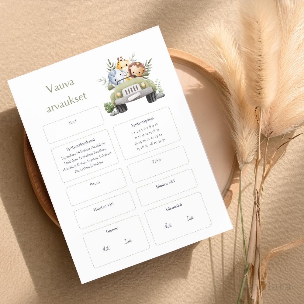 Tekemistä babyshowereille vauvakutsuille, vauva arvauksia, arvaa tulevan vauvan paino pituus nimi ja paljon muuta