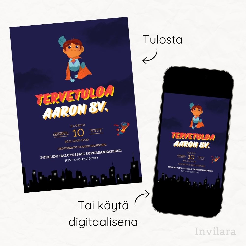 Lasten muokattavat ja tulostettavat tai digitaaliset syntymäpäiväkutsut