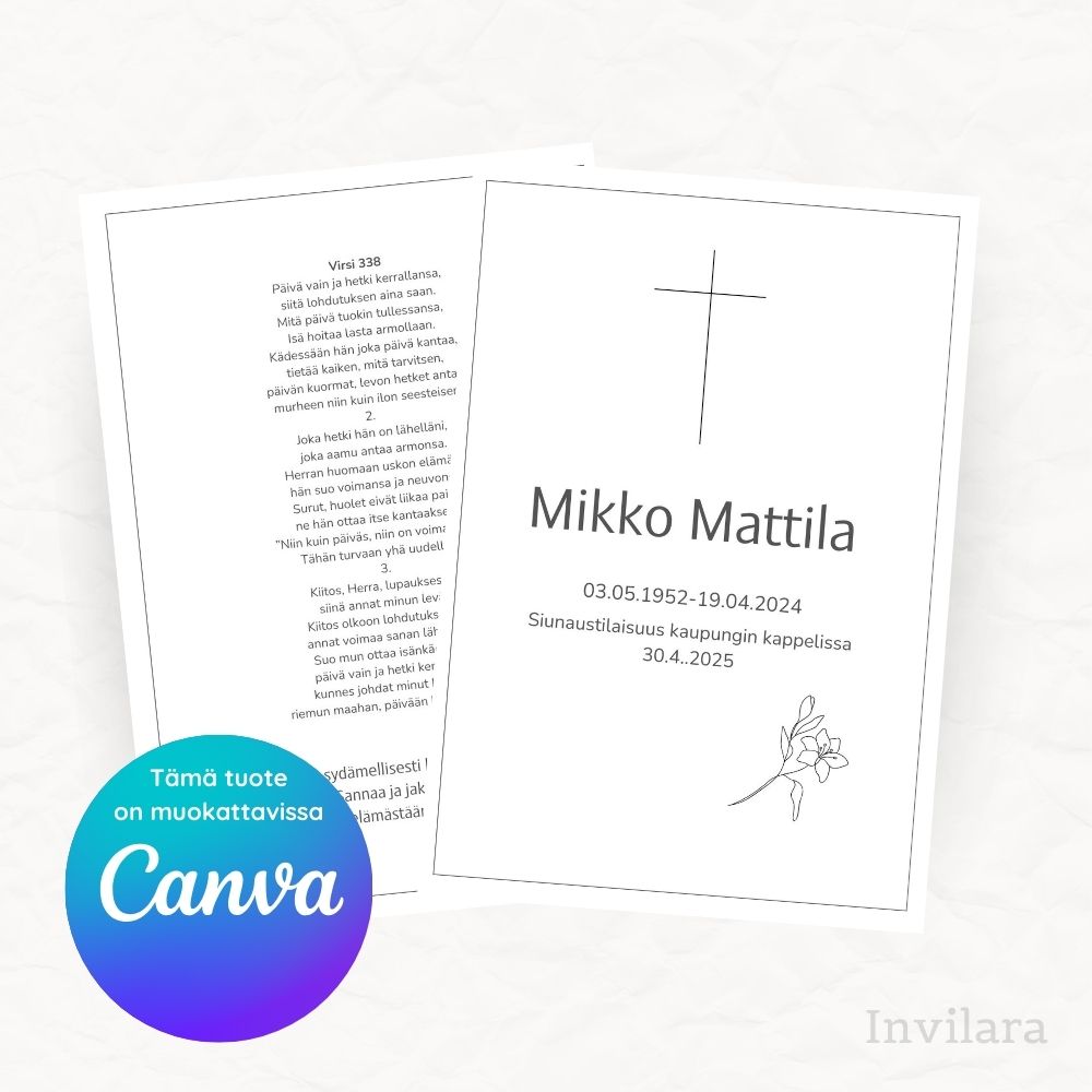 Muokattava ja tulostettava hautajaisohjelma