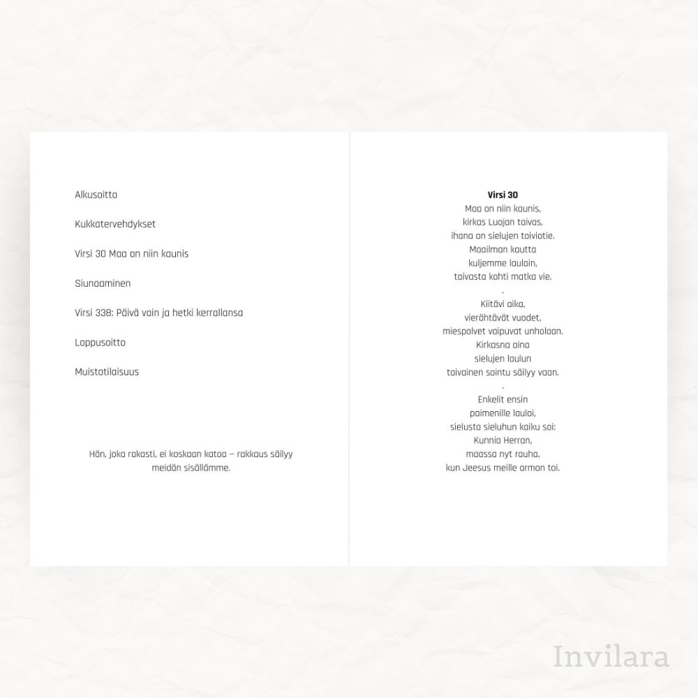 Tulostettava ja muokattava hautajaisohjelma pohja