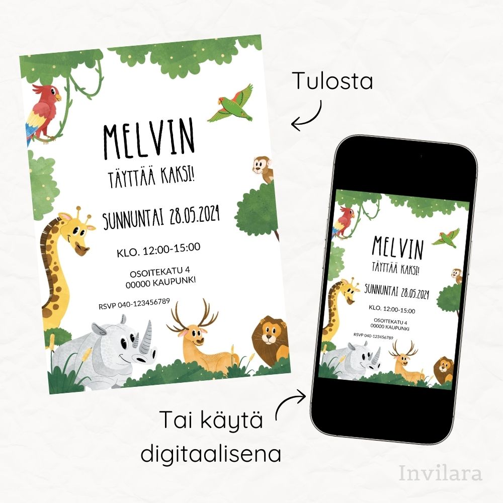 Lasten muokattavat ja tulostettavat tai digitaaliset syntymäpäiväkutsut