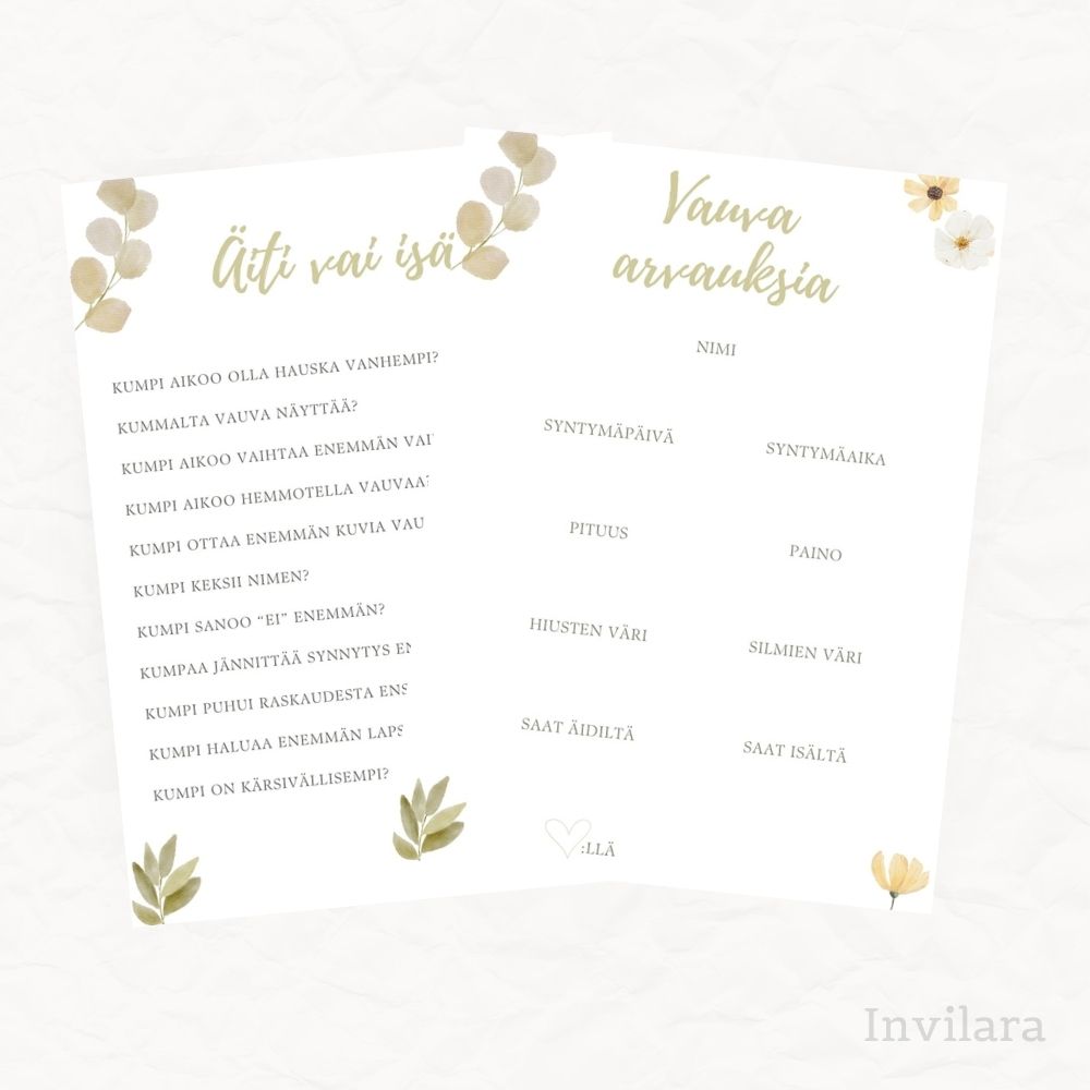 Baby shower vauvakutsut tulostettava ja muokattava paketti, tekemistä baby showereille vauvakutsuille